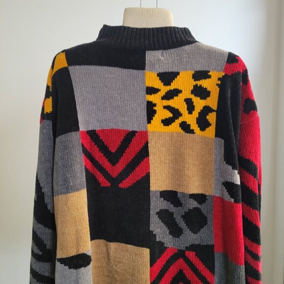 Imagio Unisex Tri-color Block Fleece High Collar Sweater (Size: Medium) - Picture 8 of 13